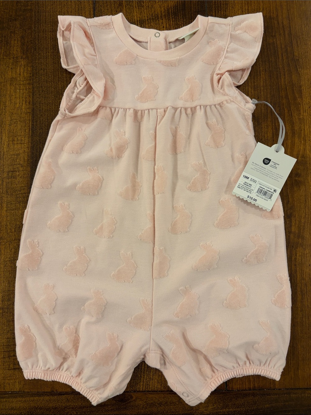 cloud island Light Pink Bunny Textured Romper